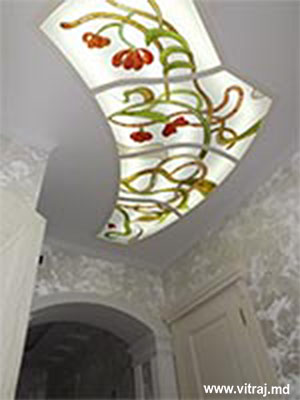Stained glass in the ceiling with lighting, photo