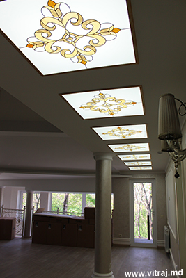 Stained glass in the ceiling with lighting